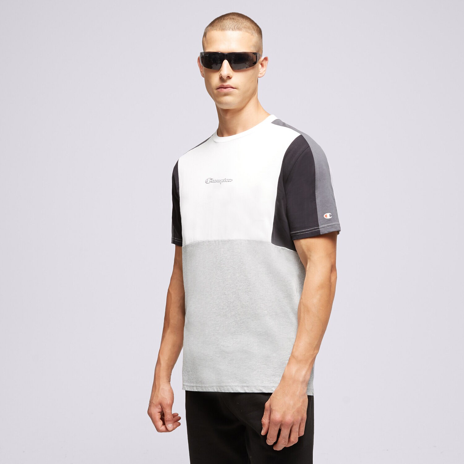 Koszulka, t-shirt sportowy męski CHAMPION PANEL T SHIRT 218426EM006 SZARY