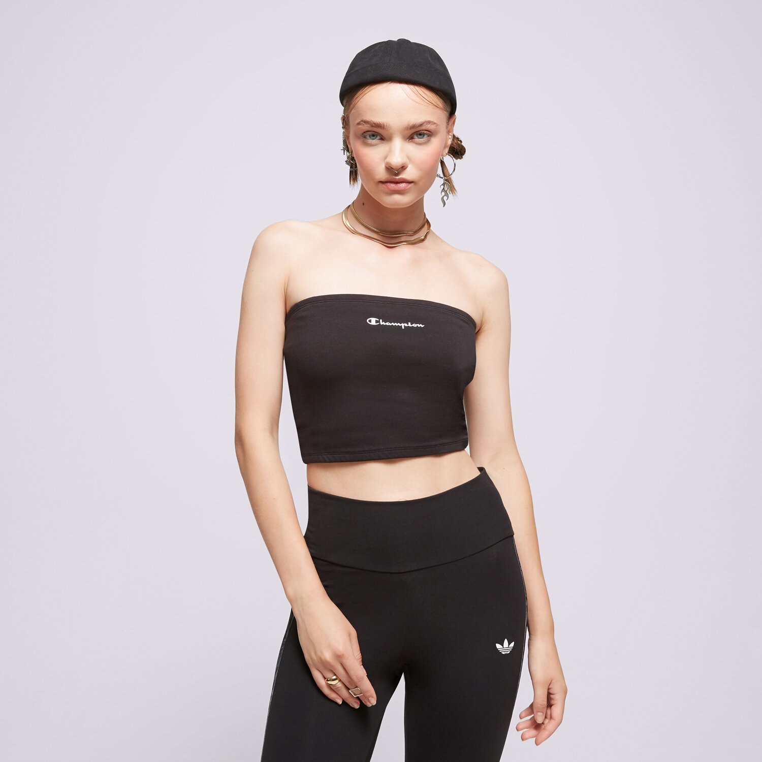 Koszulka, t-shirt damski CHAMPION SCRIPT BANDEAU TOP  114857NBKKK001 CZARNY