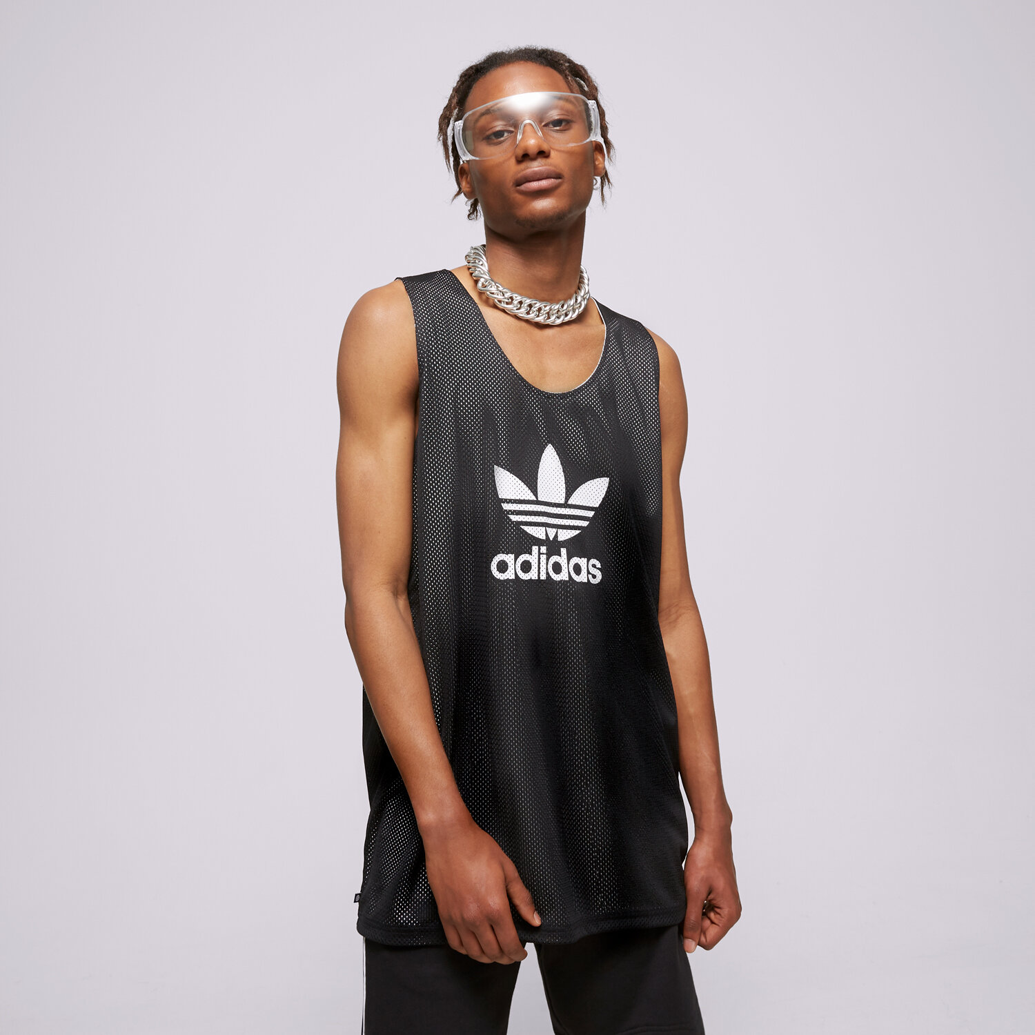 Koszulka, t-shirt sportowy męski ADIDAS TANK BBALL TREFO JSY HS2067 CZARNY