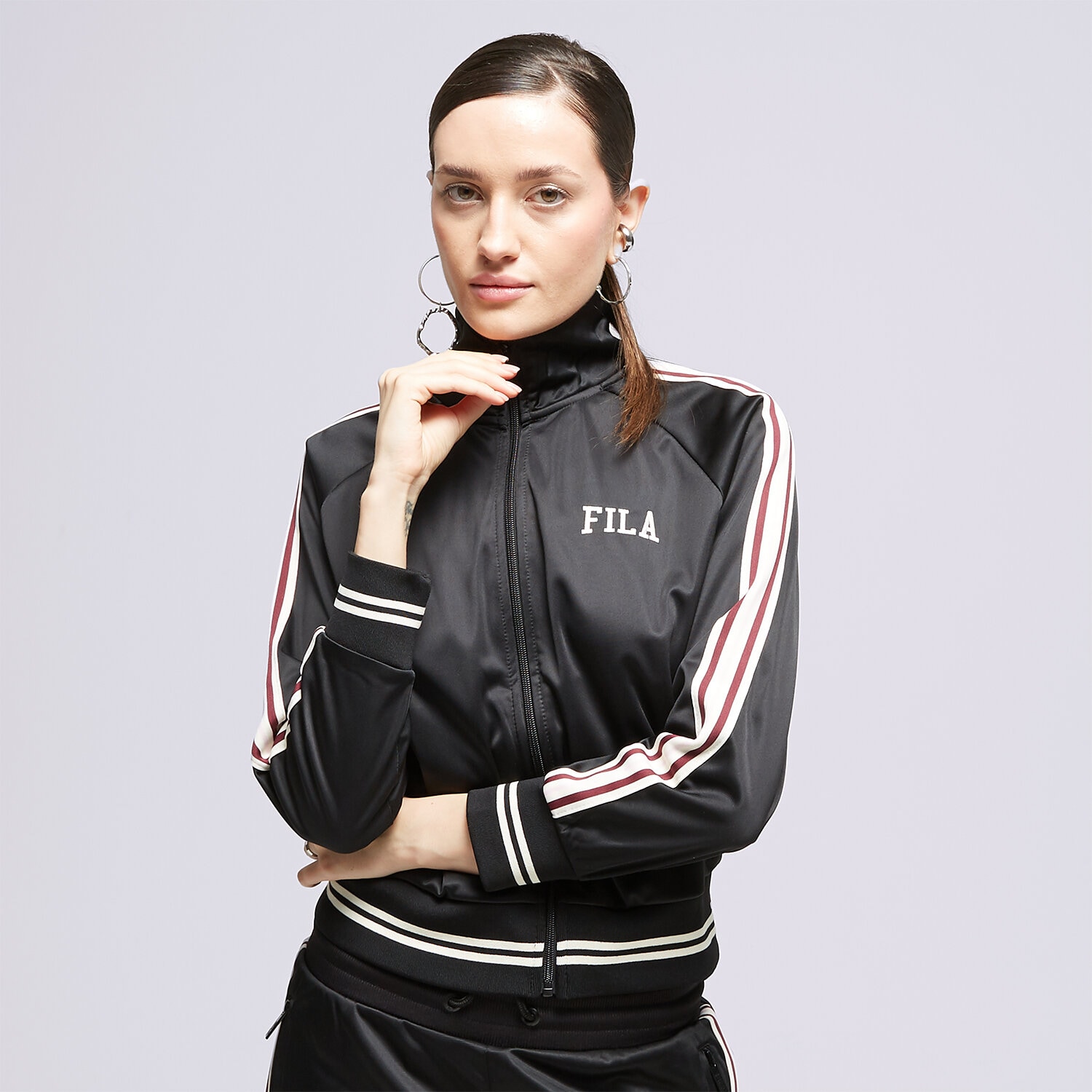 Bluza damska FILA BLUZA Z KAPTUREM STRIPE PLY JKT BK/PK KOABLK CZARNY