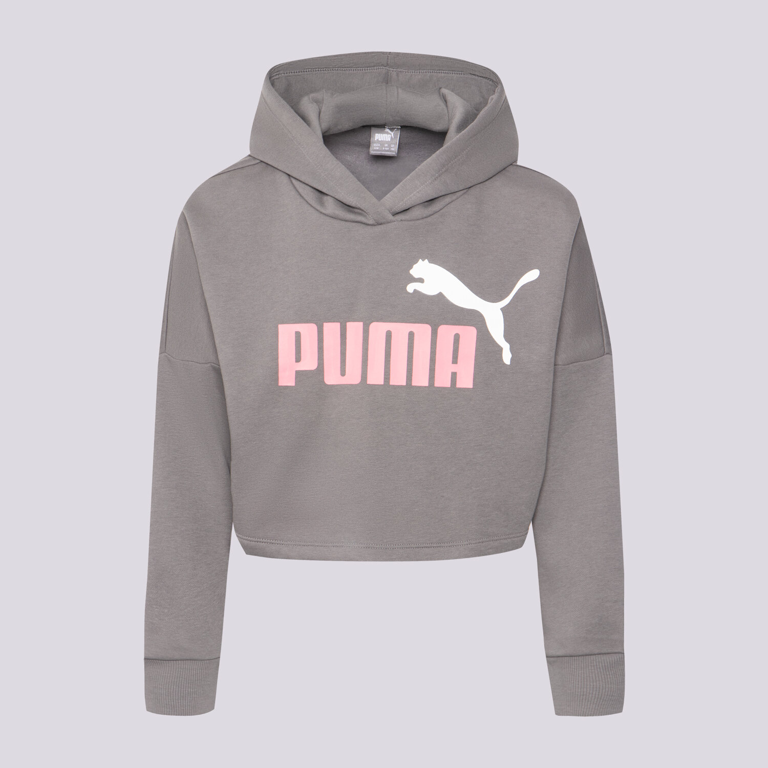 Sportowa bluza dziecięca PUMA BLUZA Z KAPTUREM GIRLS' CORE CROP HOODIE JUN 84868603 SZARY
