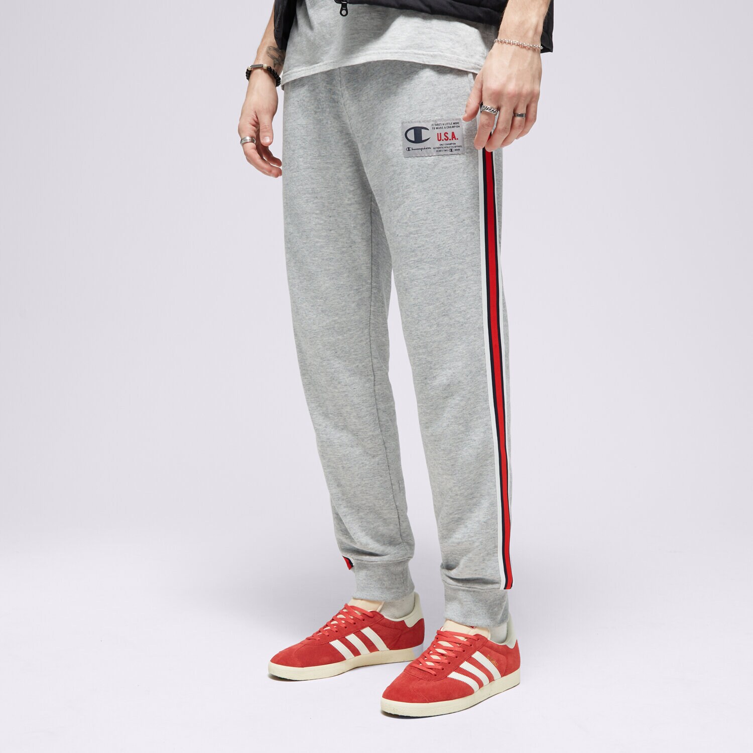 Spodnie sportowe męskie CHAMPION SPODNIE RIB CUFF PANTS 218767EM021 SZARY