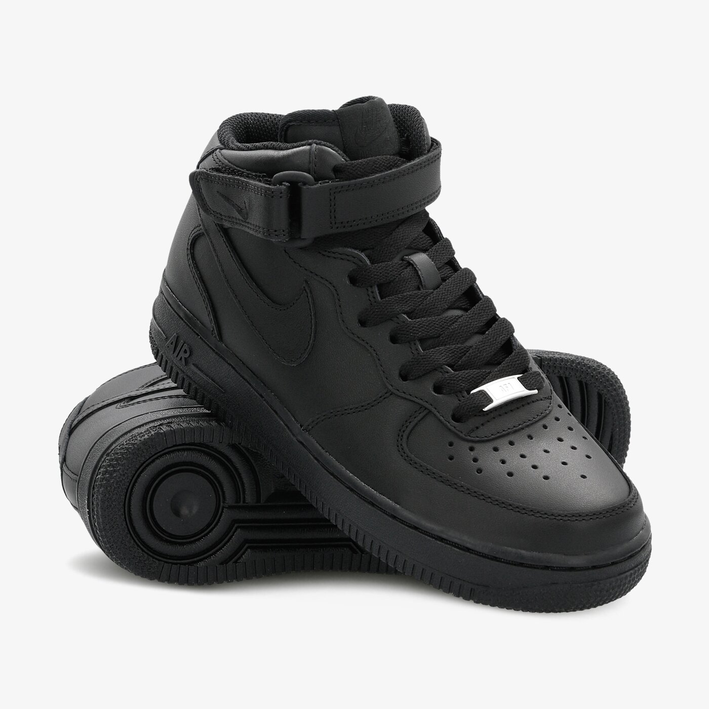 Buty Nike Air Force 1 MID (GS) dla dzieci czarne wysokie za Buty za kostkę NIKE AIR FORCE MID PS skórzane, czarne