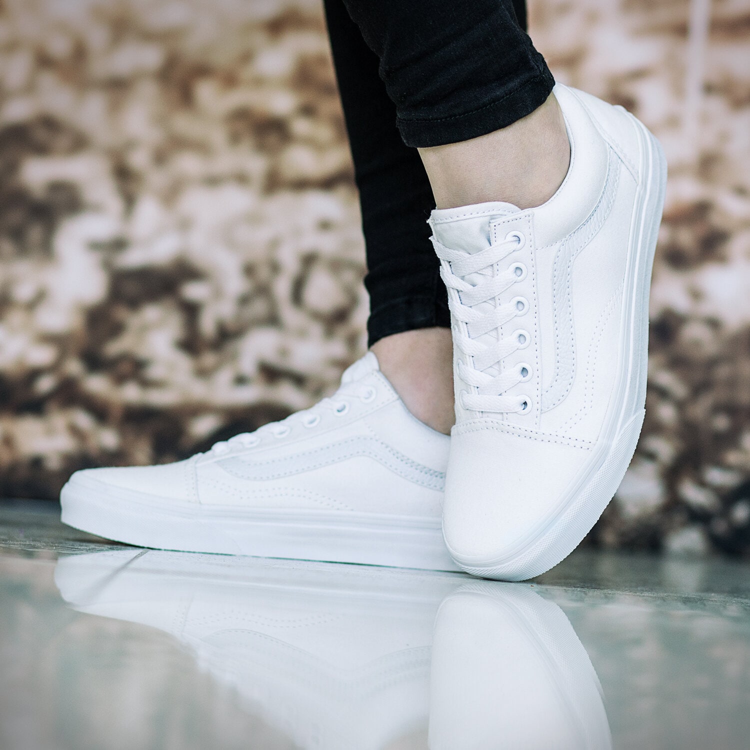 Canvas Sneaker Vans Billig Damen Vans Old Skool Weiss Leder OLD